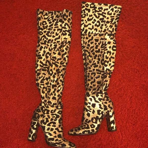 SHOEDAZZLE thigh high leopard boots - Picture 1 of 8
